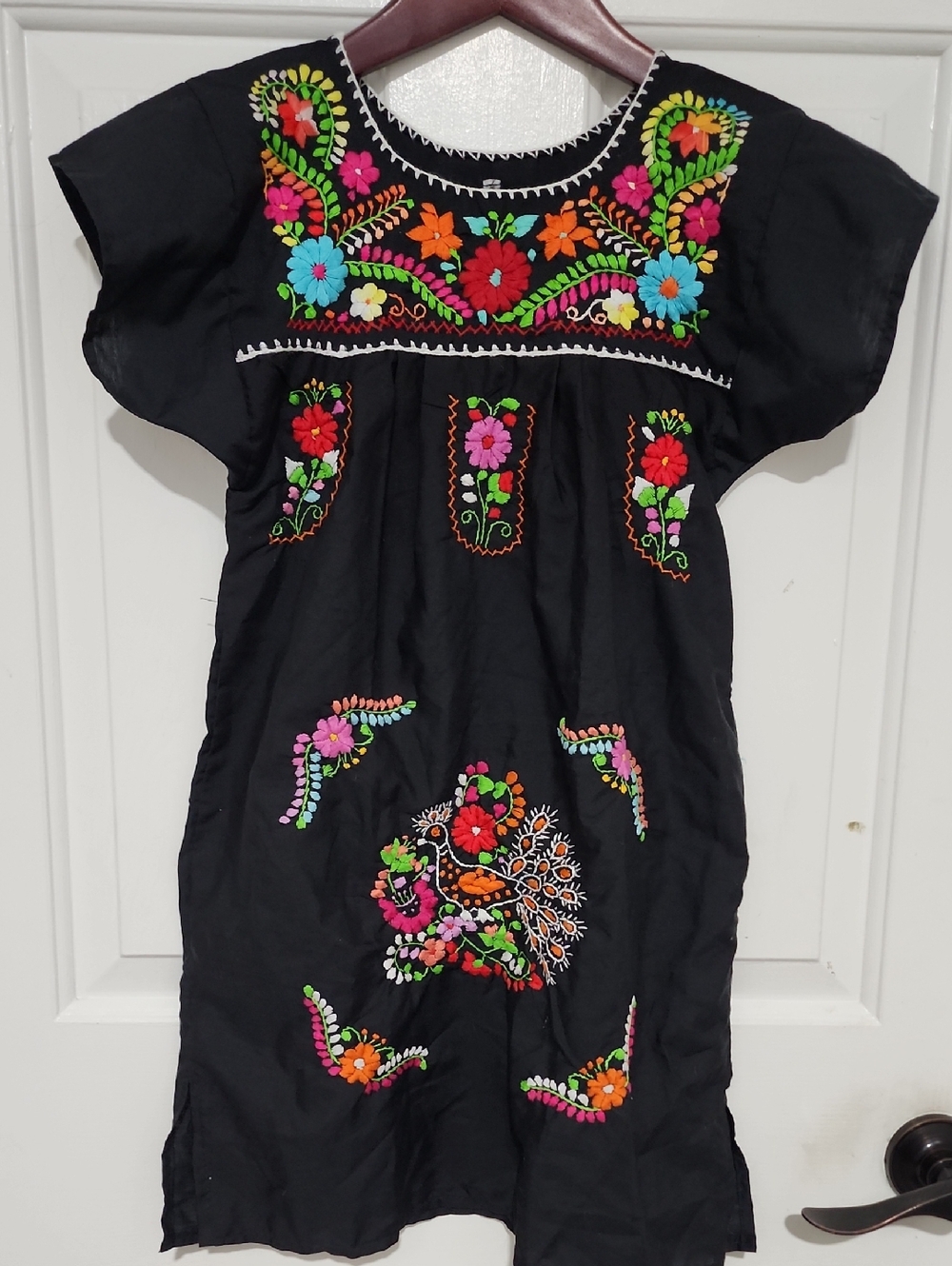 Girls' Black Floral Embroidered Dress